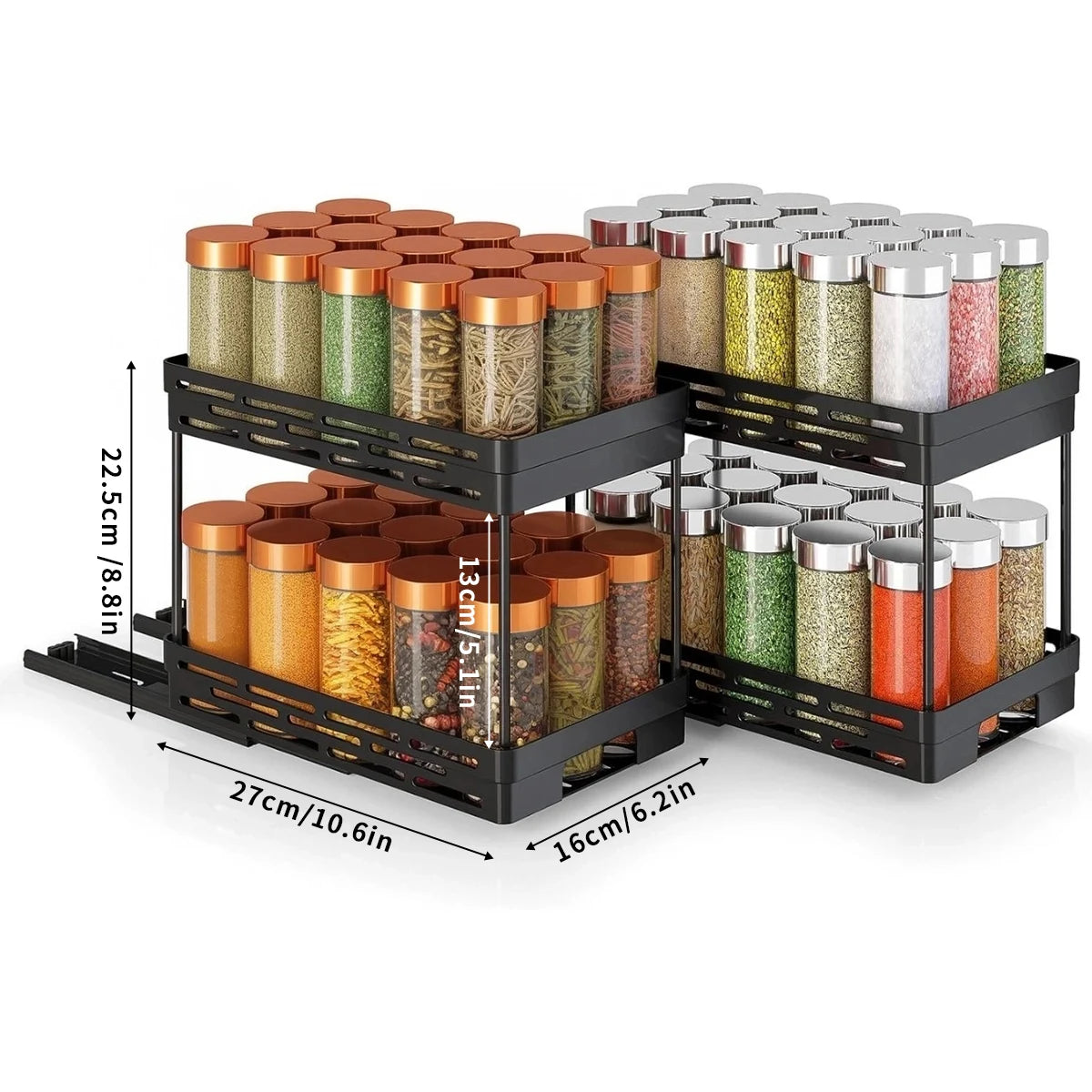 Pull-Out 2-Layer Spice & Seasoning Rack — Large Capacity, Cabinet Shelf