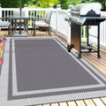 PP Outdoor Mat 6×9ft – Gray & White Grid with Ground Pegs for Patio & Camping