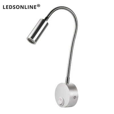 3W LED Reading Wall Lamp — Flexible, Plug-In, Black, Silver or White
