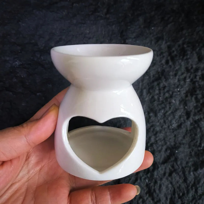White Ceramic Incense & Essential Oil Burner — Candle Heating Aromatherapy Holder