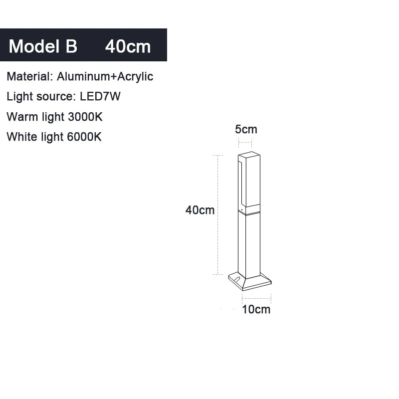 IP65 LED Lawn Light – 7W Aluminum & Acrylic Garden Post Lamp 30–100cm