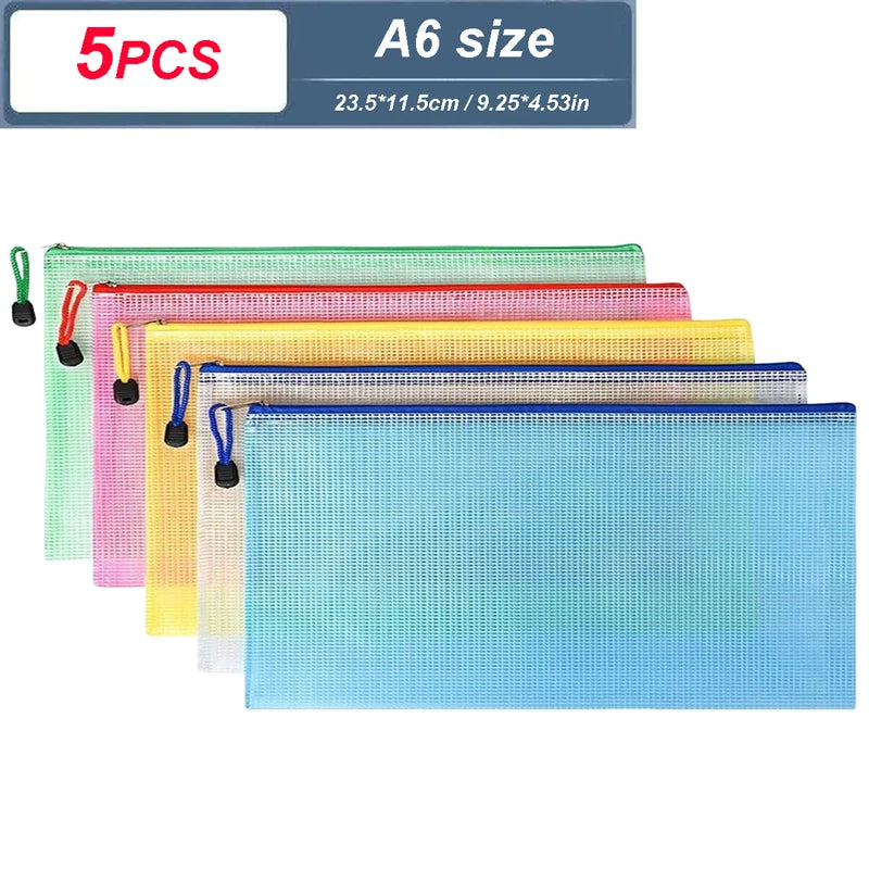 Mesh Zipper Document Pouch — A4, A5 & A6 File Folder with Zip