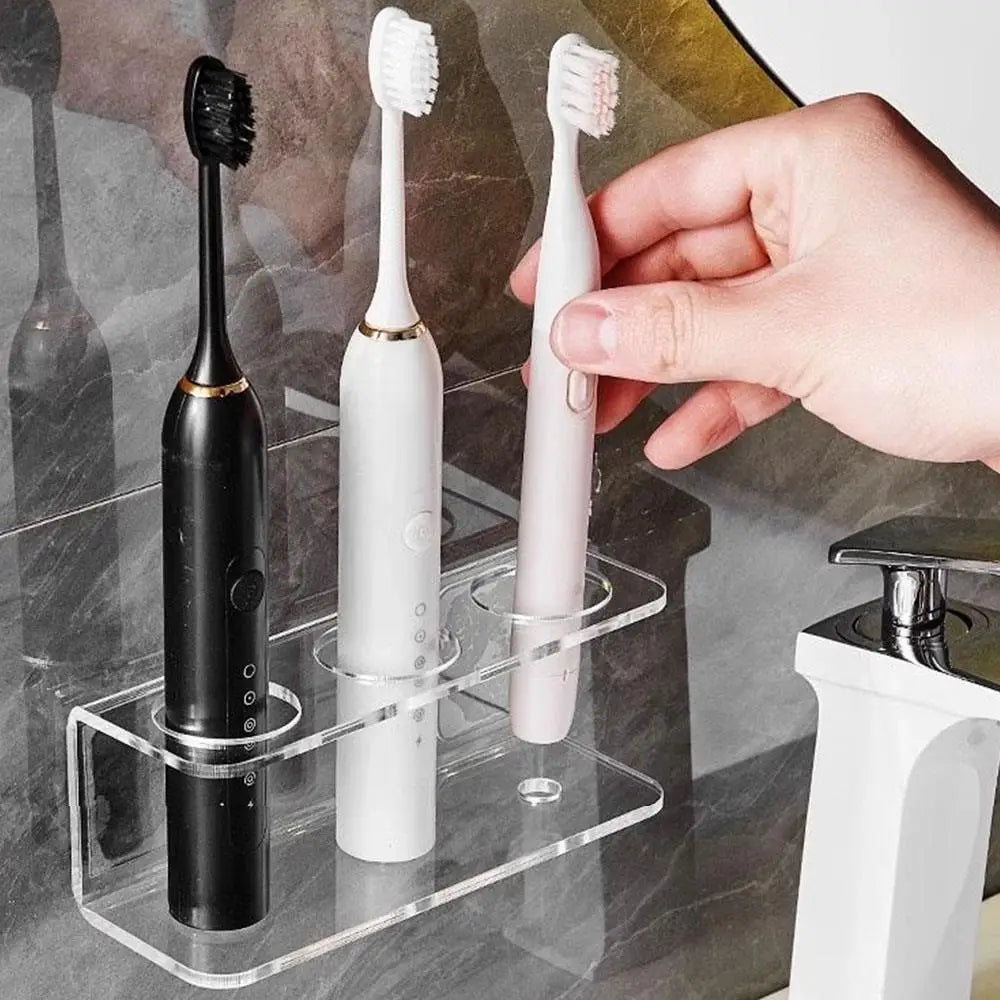 Acrylic Wall-Mount Toothbrush Holder — No-Drill, 2/3/4 Holes, Transparent