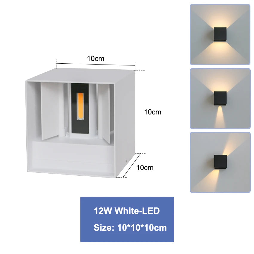 IP65 Waterproof LED Wall Lamp — 6W/12W, Black, White or Grey