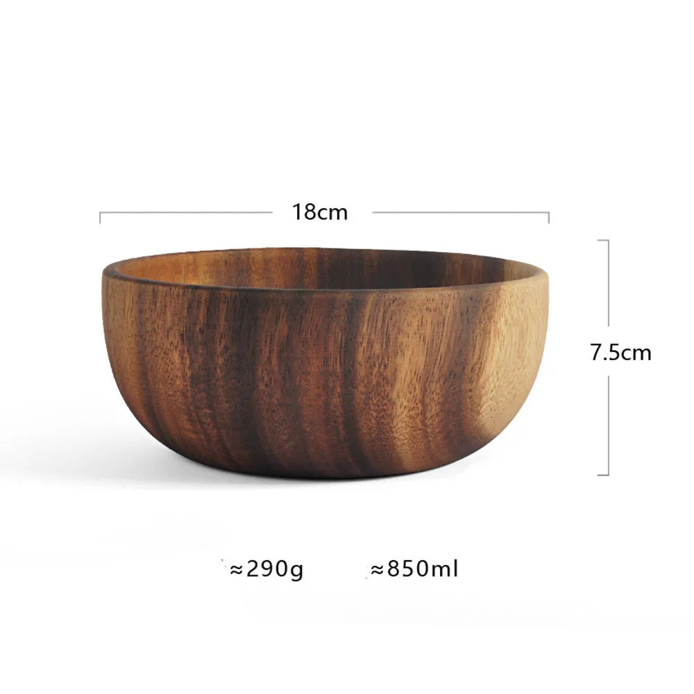 Natural Acacia Wood Salad Bowl — Handmade, Multiple Sizes