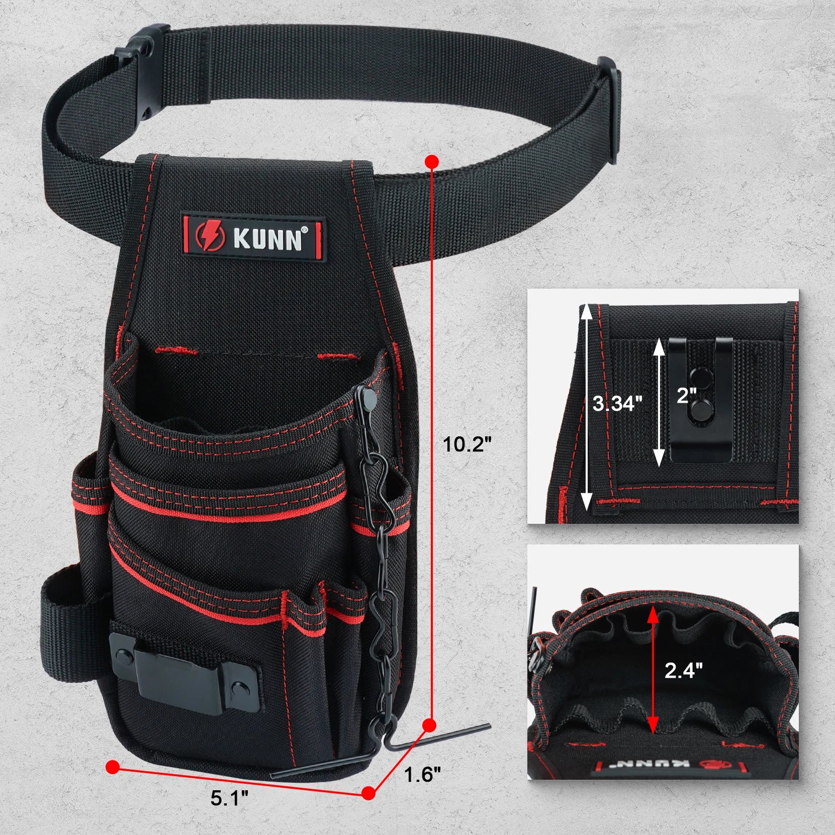 7-Pocket Electrician Tool Pouch with Belt Clip – Heavy Duty Nylon Organizer for HVAC & Trades