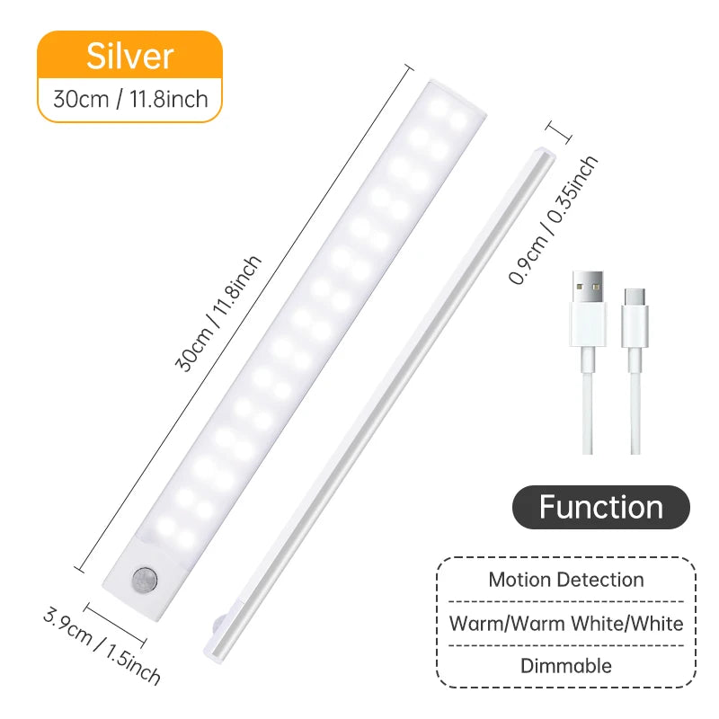 Motion Sensor Cabinet Light — 3 Colour Modes, USB Rechargeable, Black or Silver