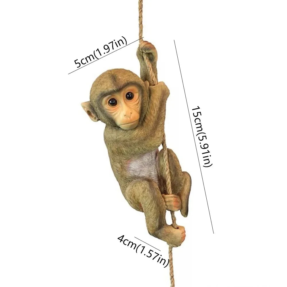 Resin Climbing Monkey Garden Figurine — Weatherproof Hanging Ornament