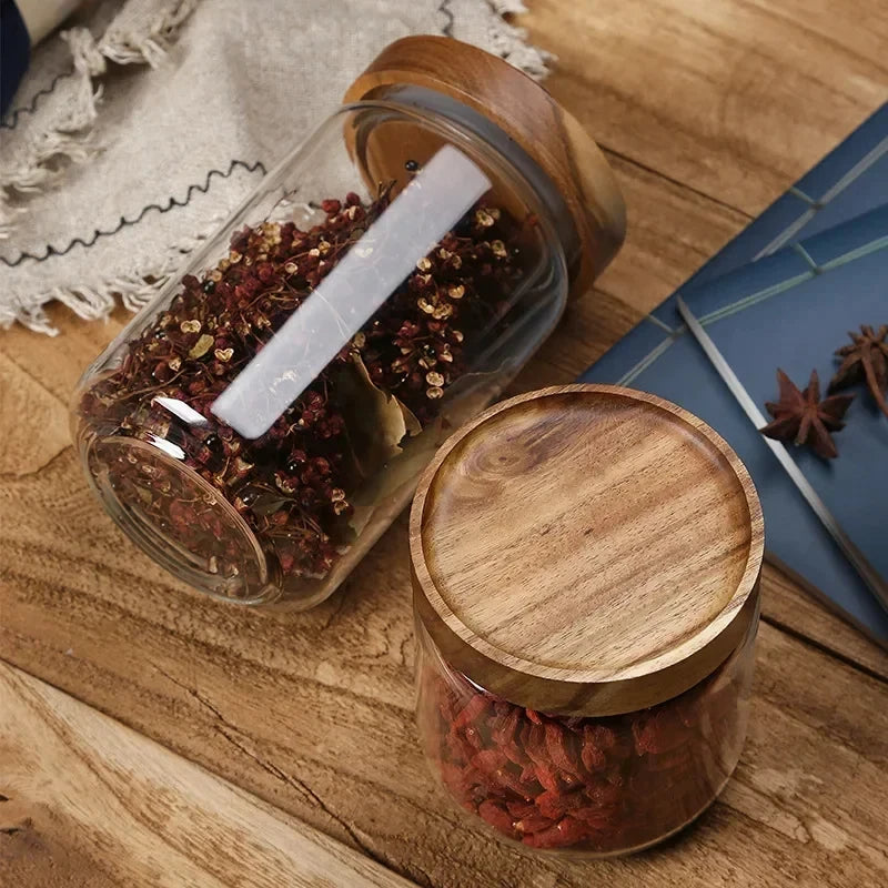 Glass Airtight Canister with Wooden Lid — Japanese Style, Kitchen & Pantry