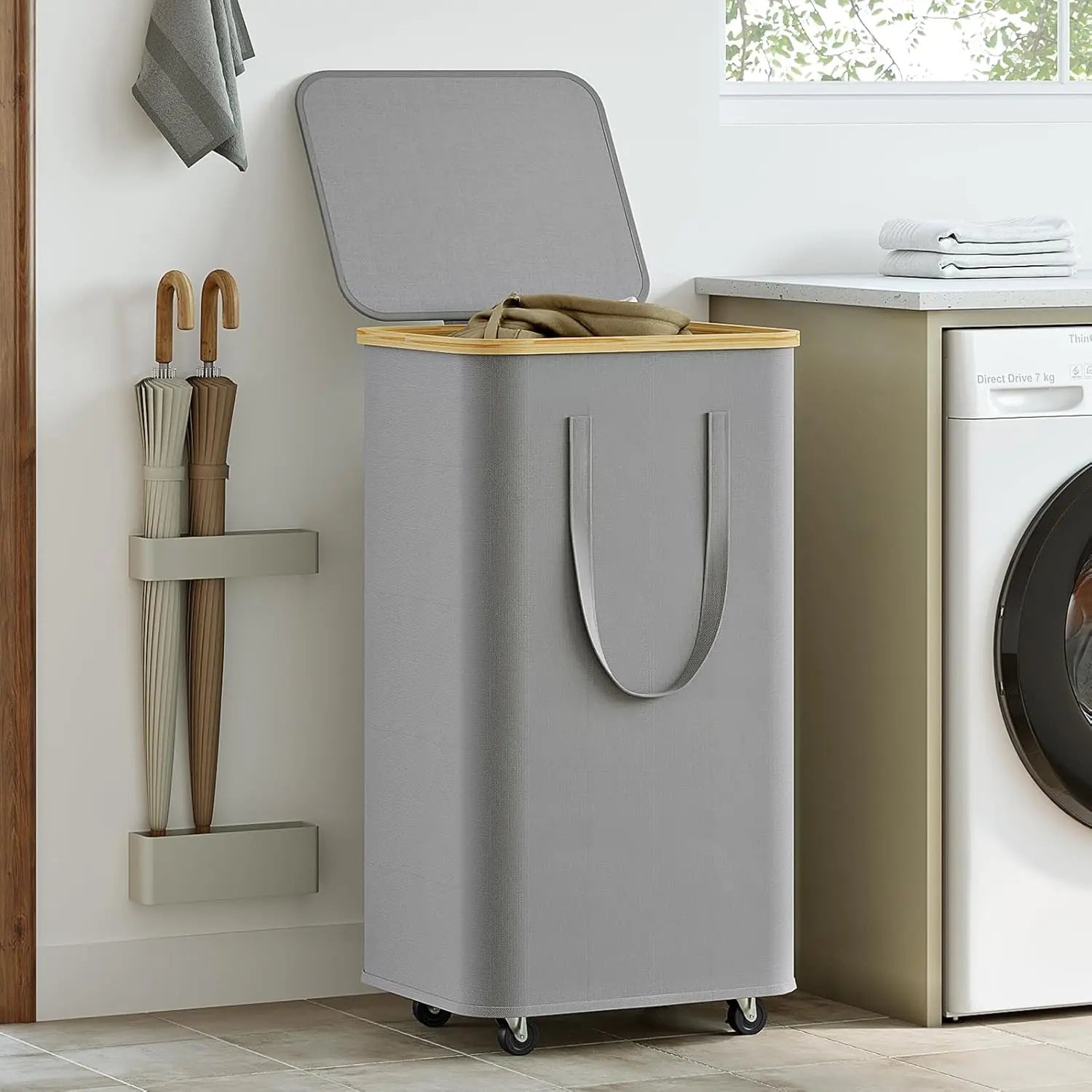 Foldable Laundry Basket with Wheels & Detachable Liner