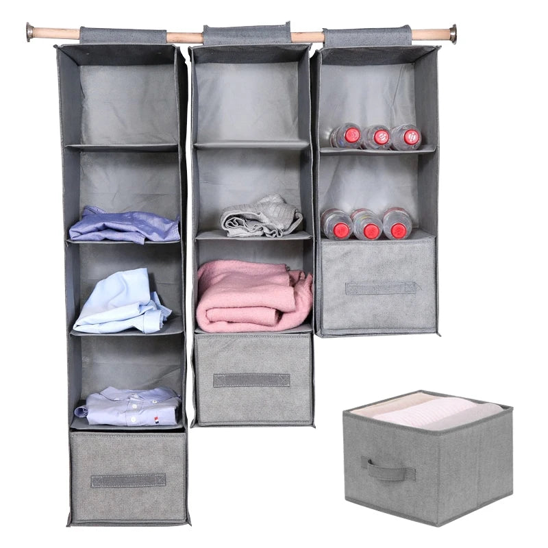 Foldable Non-Woven Hanging Storage Bag — 1 to 5 Layers, Closet Clothes Organizer