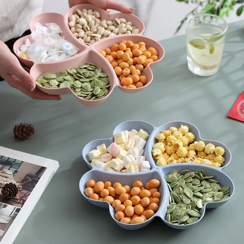 4-Grid Divided Snack & Candy Plate — Wheat Straw, Eco-Friendly