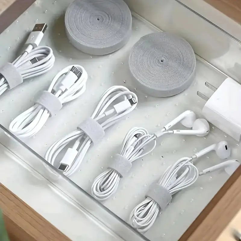 1M Reusable Hook & Loop Cord Straps — Self-Adhesive Cable Organizer