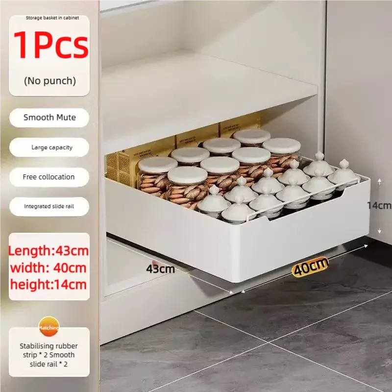 Pull-Out Cabinet Storage Rack with Slide Rails — No-Drill, Smooth & Quiet
