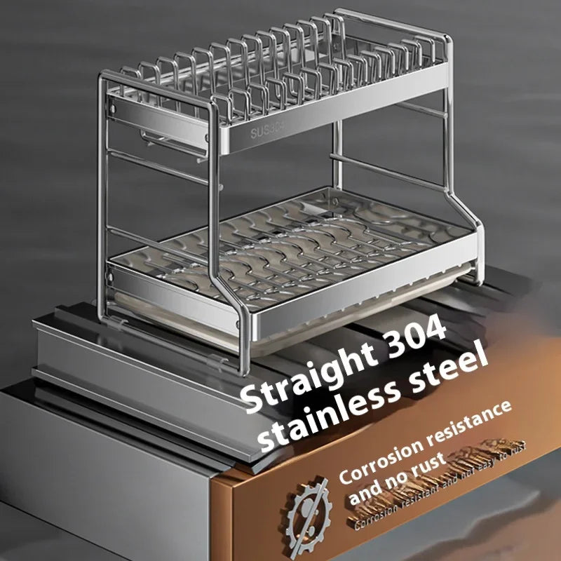 Kitchen Dish Rack & Drainboard Organizer — Countertop, White, Black or Steel