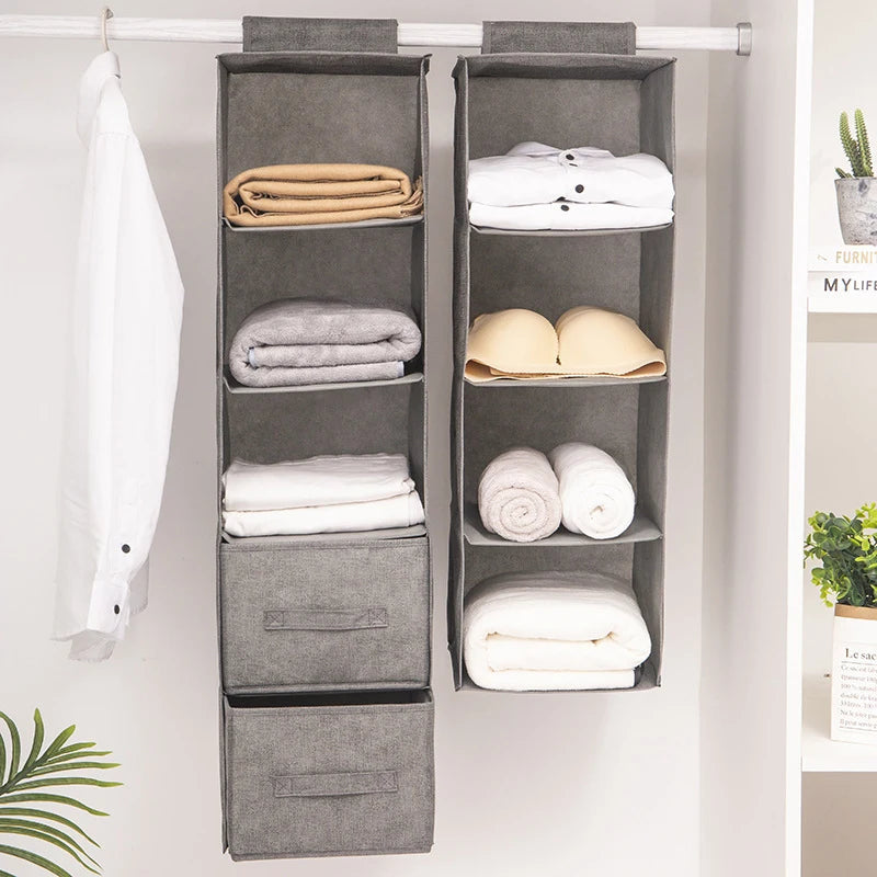 Foldable Non-Woven Hanging Storage Bag — 1 to 5 Layers, Closet Clothes Organizer