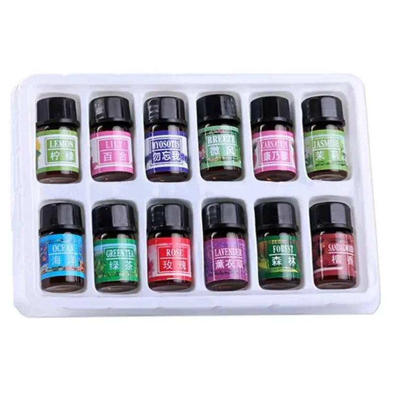 12-Piece Natural Plant Essential Oil Set — 3ml Each, Diffuser & Humidifier Fragrance