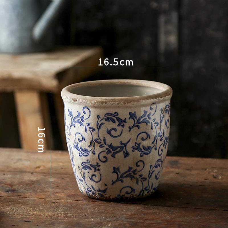 Blue & White Porcelain Ceramic Flower Pot – Orchid Butterfly Hydroculture Planter