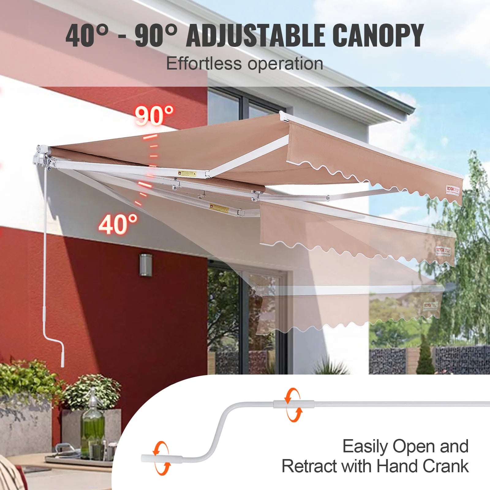 SucceBuy Manual Retractable Awning – UV80+ Waterproof Patio Sunshade 10×8ft