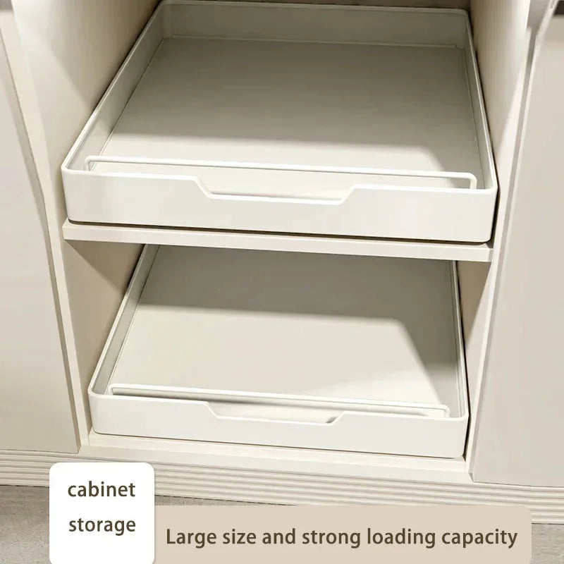 Pull-Out Cabinet Storage Rack with Slide Rails — No-Drill, Smooth & Quiet