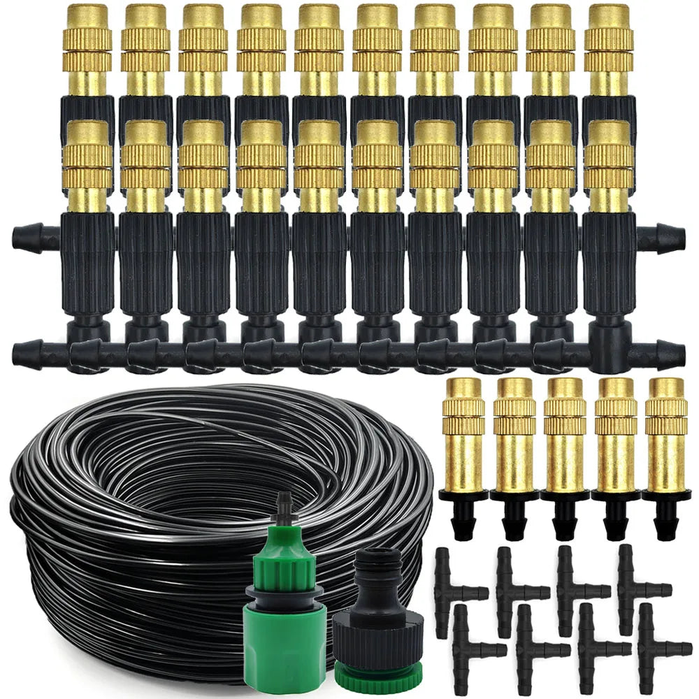 Outdoor Misting Cooling System – Brass Atomizer Nozzles & 4/7mm Hose for Patio & Greenhouse (5–30 m)