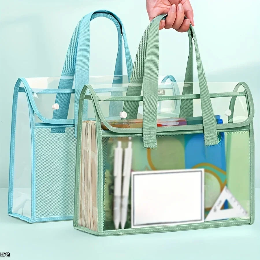 Transparent PVC Expandable File Storage Bag — Waterproof Handheld Folder