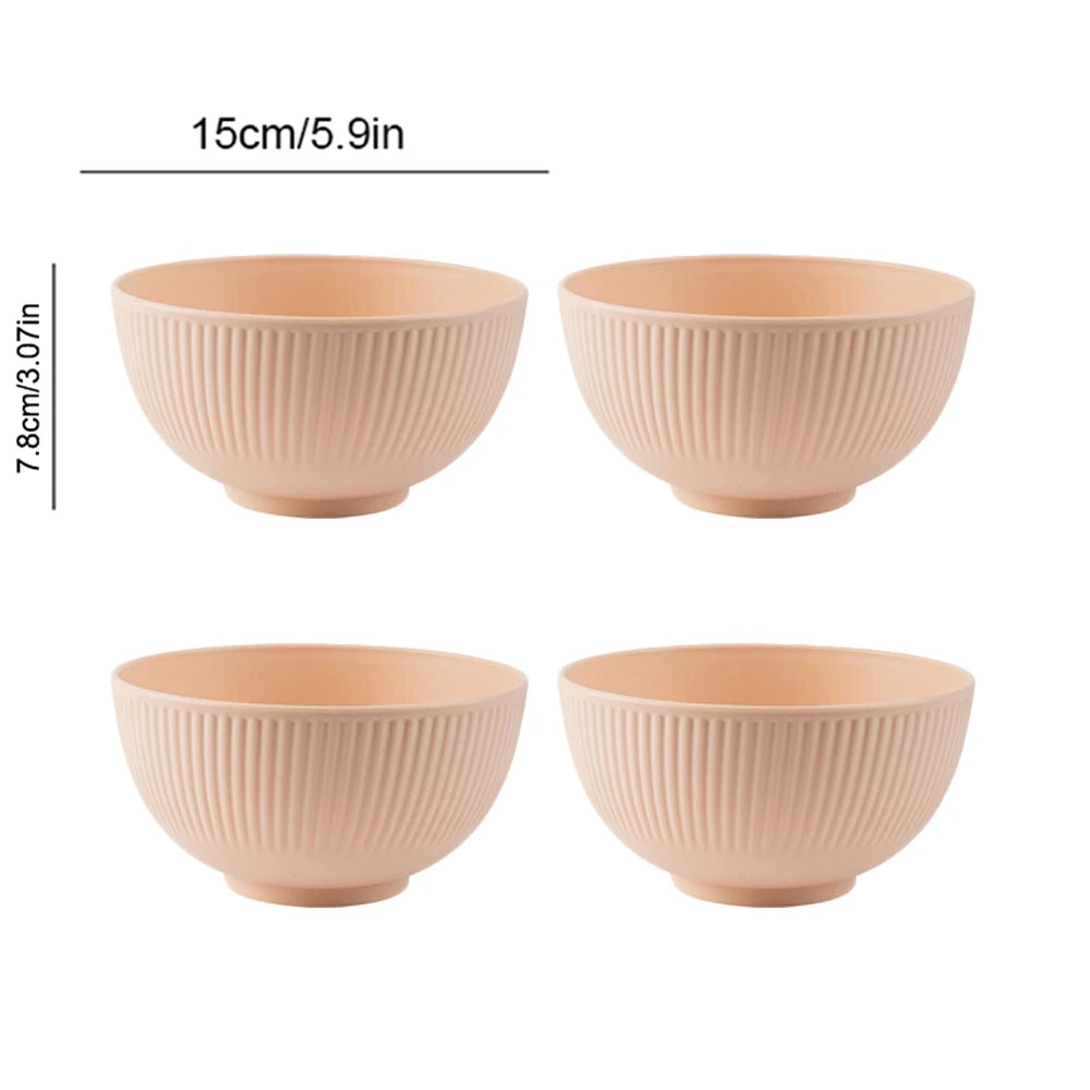 Nordic Wheat Straw Plastic Bowls — Shatter-Resistant, Set of 4