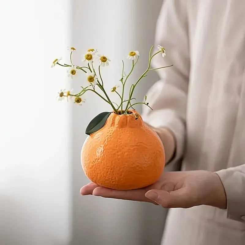 Orange Ceramic Vase — Hydroponic & Decorative Tabletop Vase