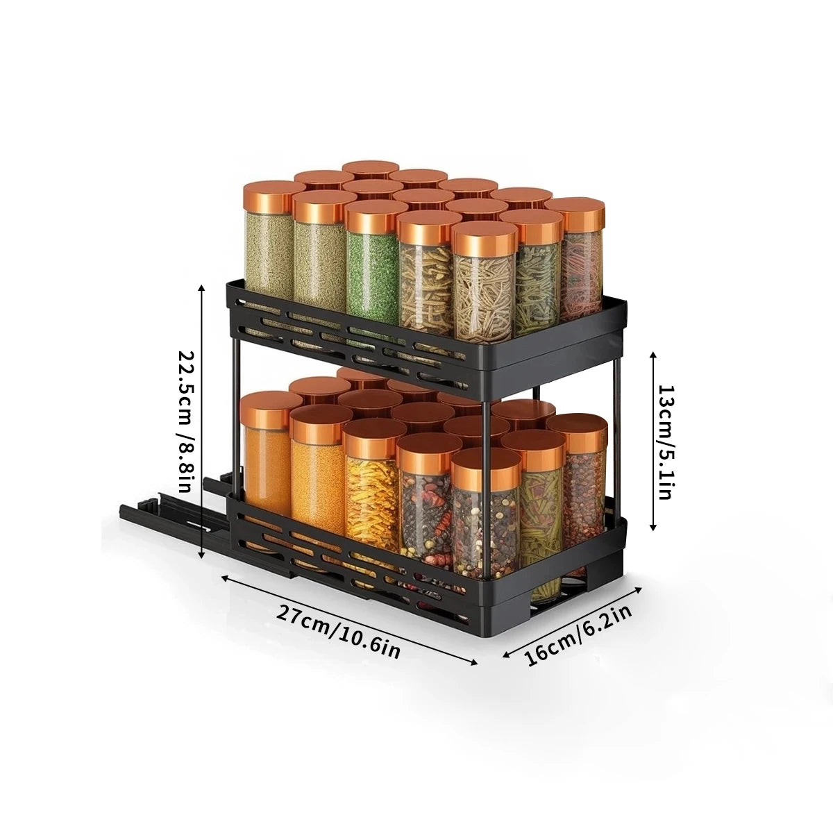 Pull-Out 2-Layer Spice & Seasoning Rack — Large Capacity, Cabinet Shelf