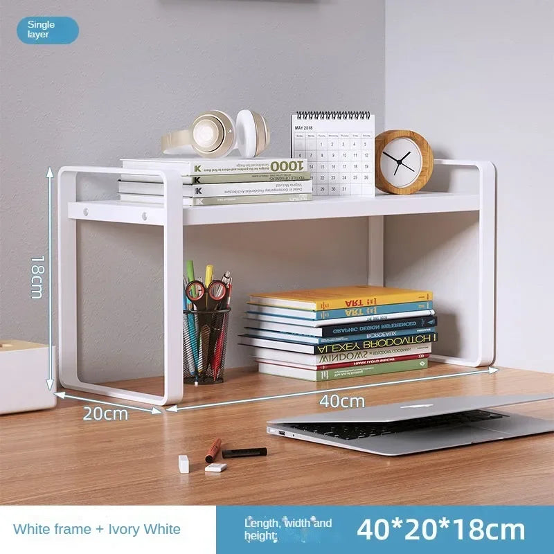 Steel & Wood Tiered Desktop Bookshelf — Desk Organizer Shelf