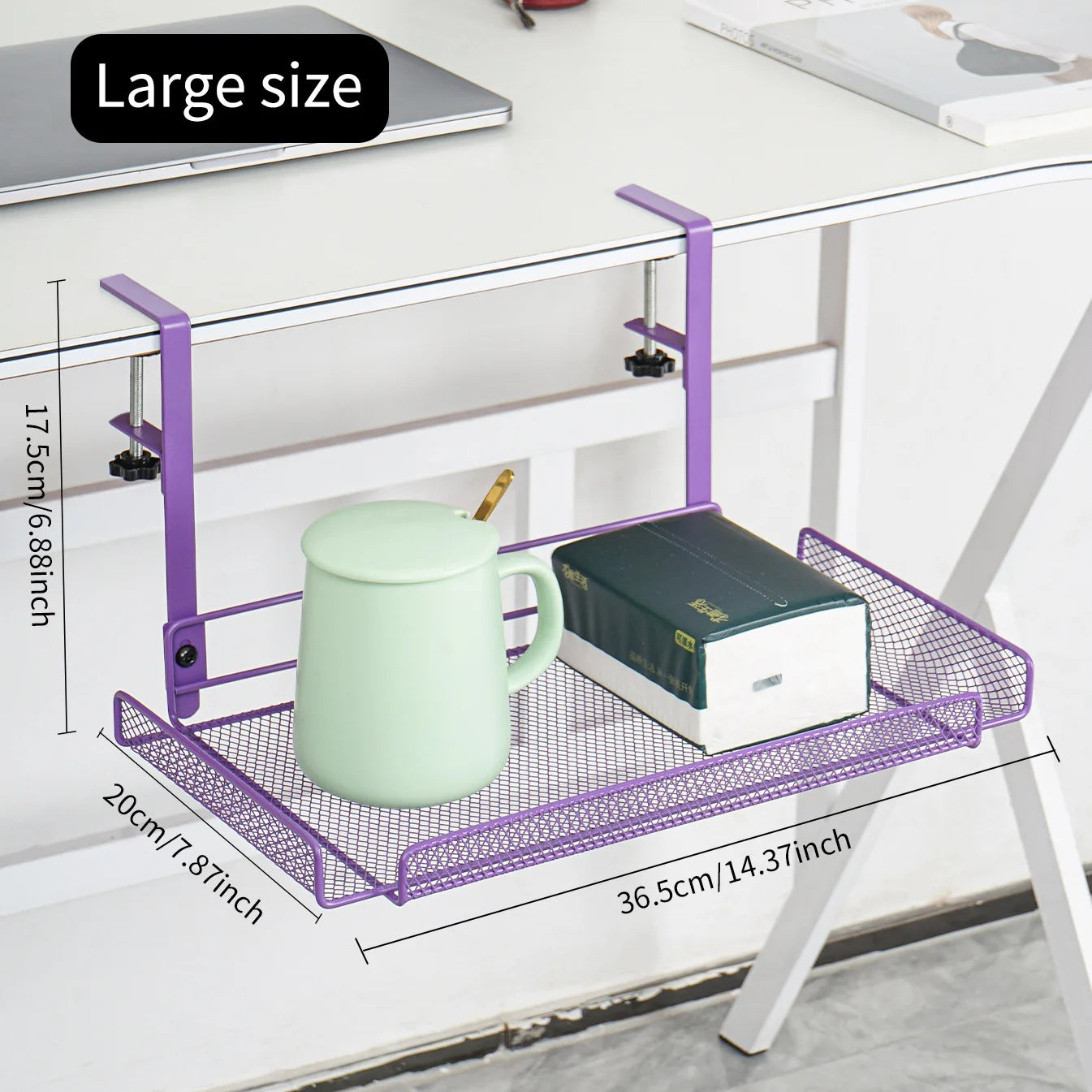 Under-Desk Carbon Steel Cable Management Rack — No-Drill Hook Mount