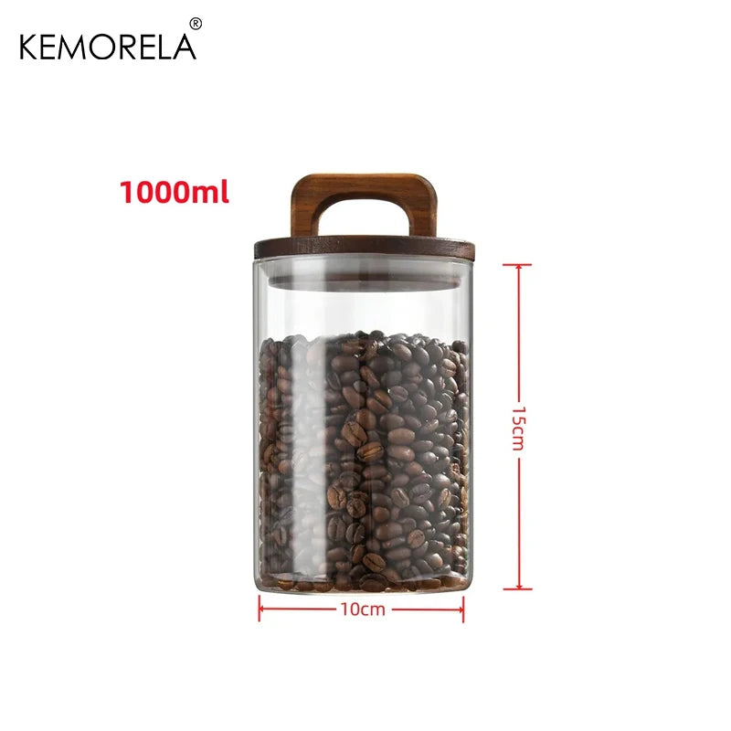 Glass Storage Jar with Wooden Lid — Airtight, for Coffee, Tea & Pantry
