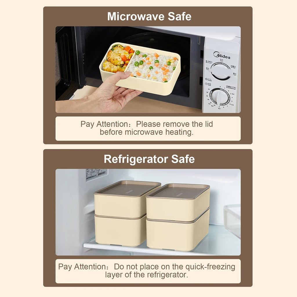 WORTHBUY Divided Bento Lunch Box — Leakproof, Microwave Safe, with Bag & Cutlery