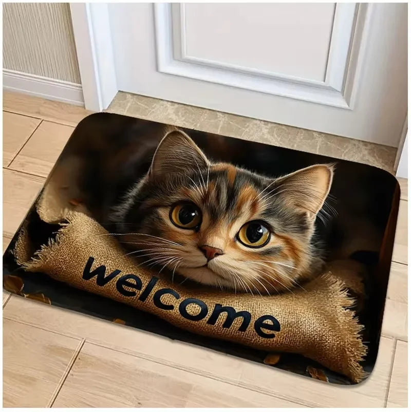 VIKAMA Cute Cat Door Mat – Fade Resistant Polyester Rug for Indoor & Outdoor