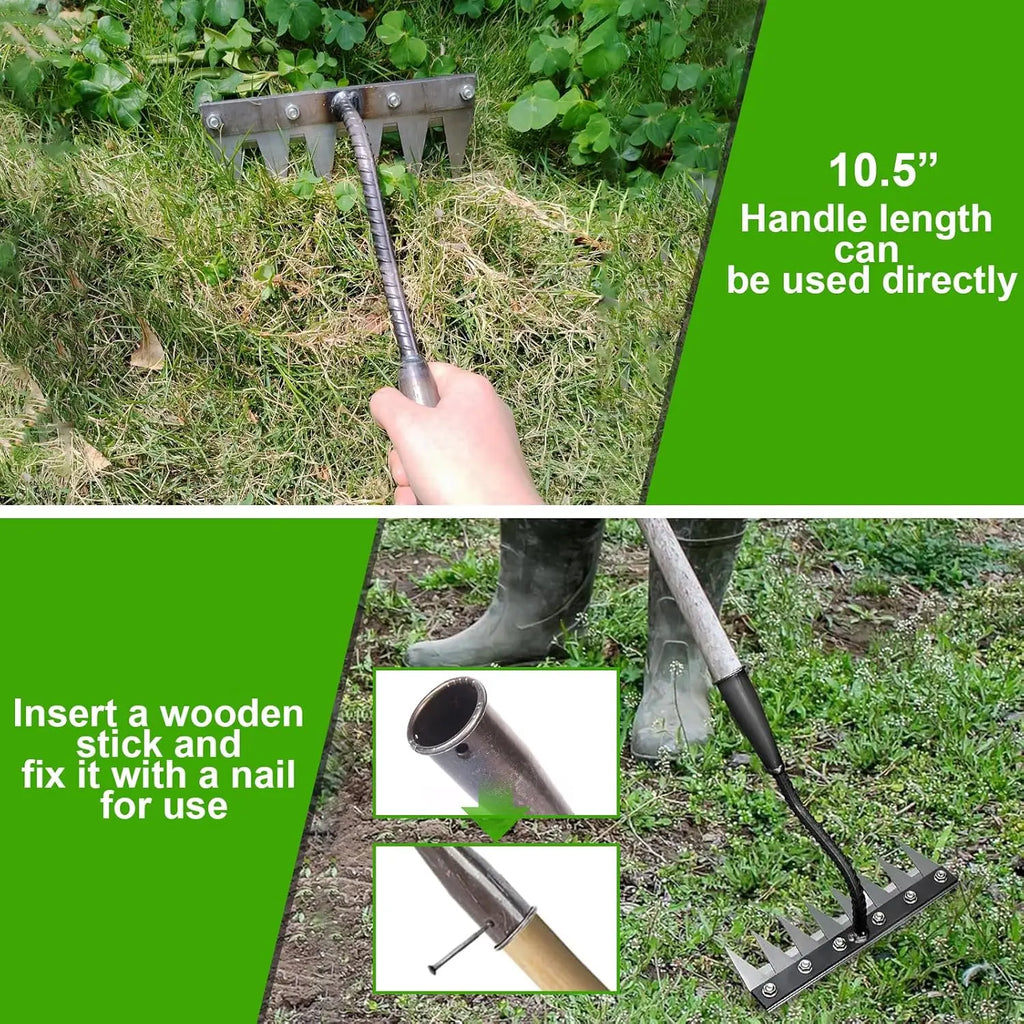 Iron Gardening Hoe Weeding Rake – Carbon Steel Soil Loosening & Weeding Tool (5/6/7/8 Teeth)