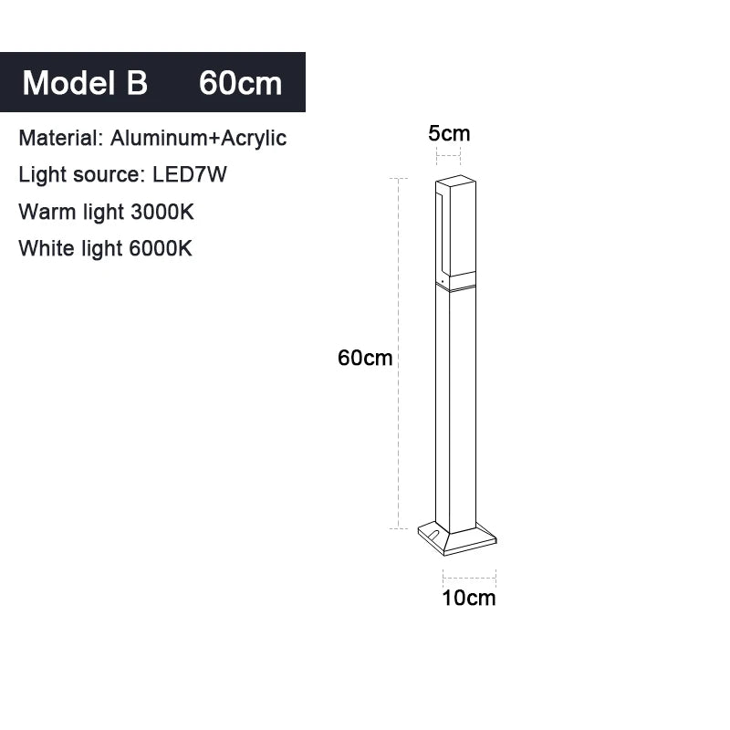 IP65 LED Lawn Light – 7W Aluminum & Acrylic Garden Post Lamp 30–100cm