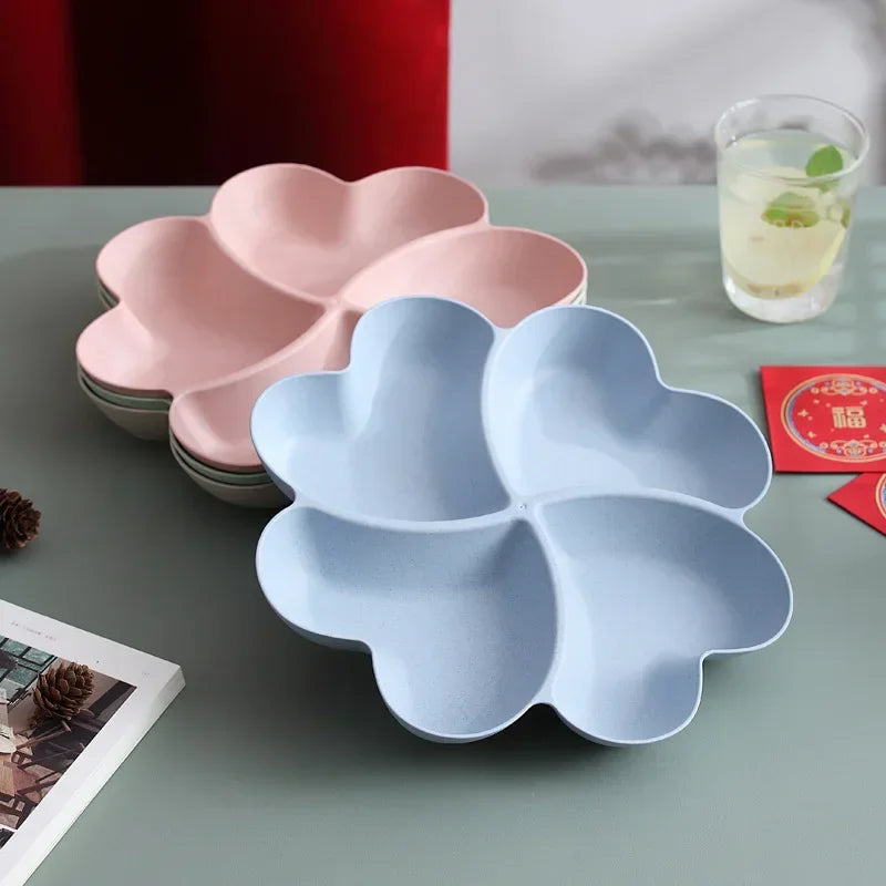 4-Grid Divided Snack & Candy Plate — Wheat Straw, Eco-Friendly