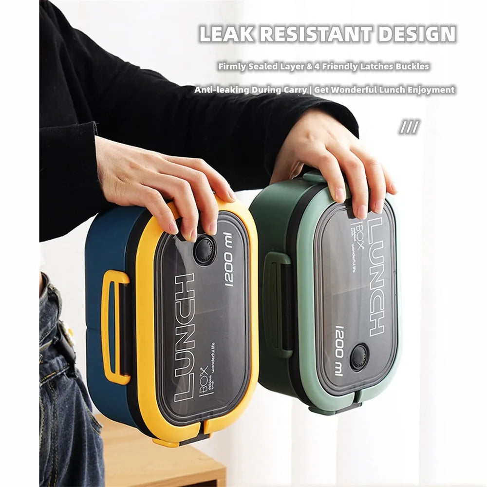 2-Layer Bento Lunch Box with Spoon & Fork — Leakproof, Portable