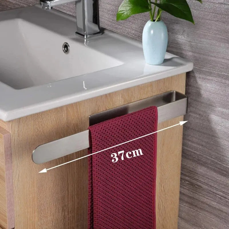 304 Stainless Steel No-Drill Towel Bar — Brushed, 23cm or 37cm, Black or Steel