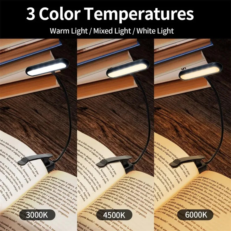 USB Rechargeable Clip-On Book Light – 5W Dimmable, 360° Flexible Neck