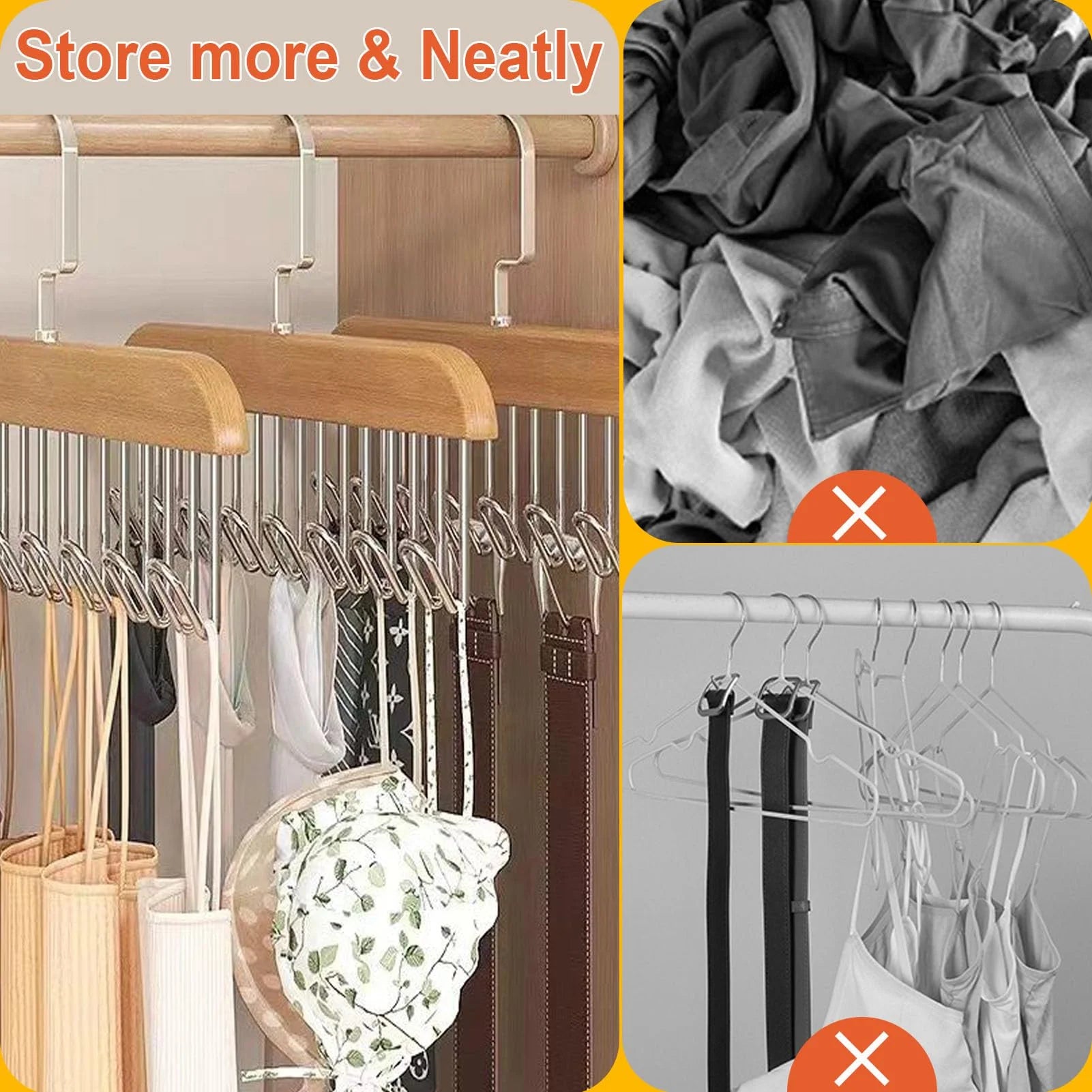 Multifunctional Wood & Steel Wave Hanger Organizer