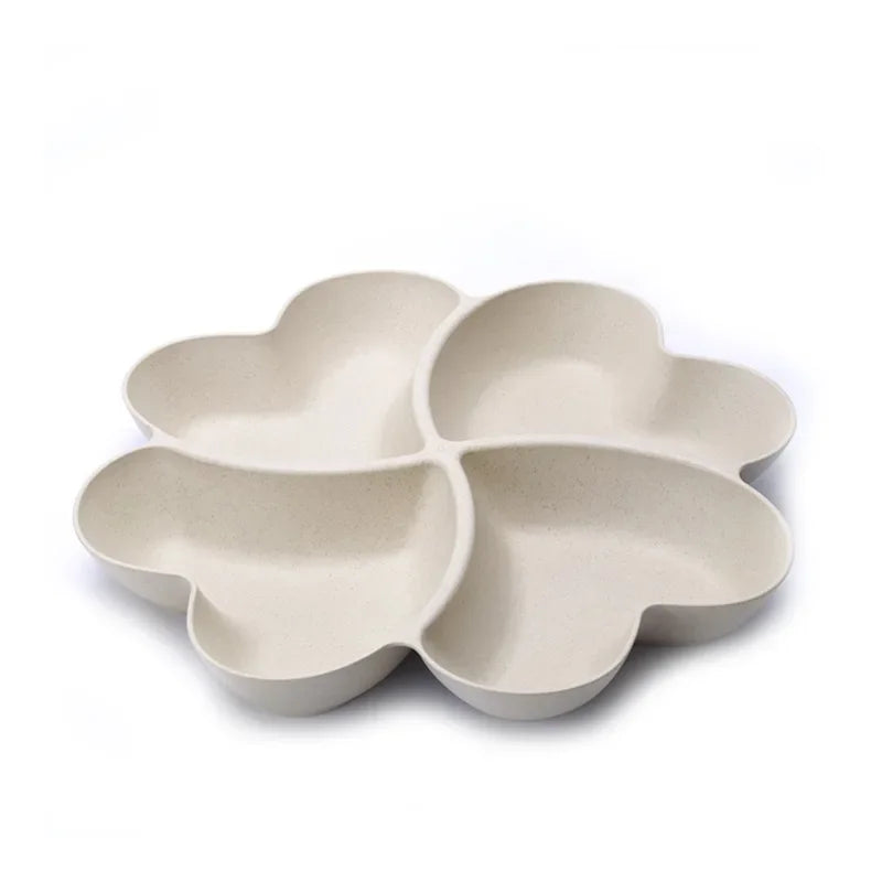 4-Grid Divided Snack & Candy Plate — Wheat Straw, Eco-Friendly