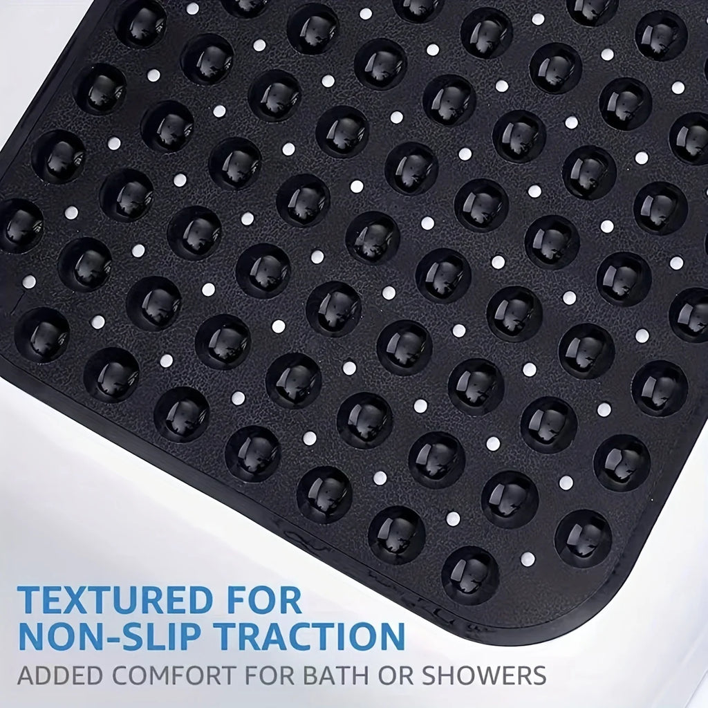 PVC Non-Slip Shower Mat with Suction Cups & Drain Holes — Machine Washable