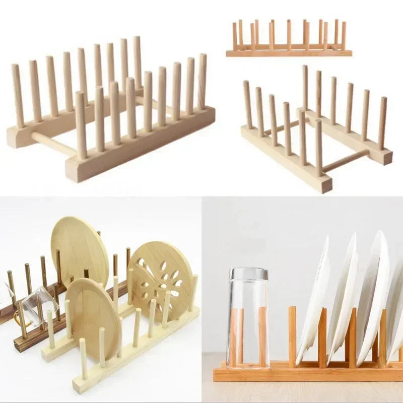 Bamboo Dish Drainer & Pot Lid Rack — Natural, Kitchen Organizer