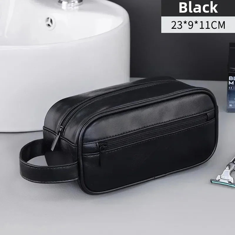 PU Leather Hanging Toiletry Bag — Multi-Pocket, Dry-Wet Separation, 28×18×15cm