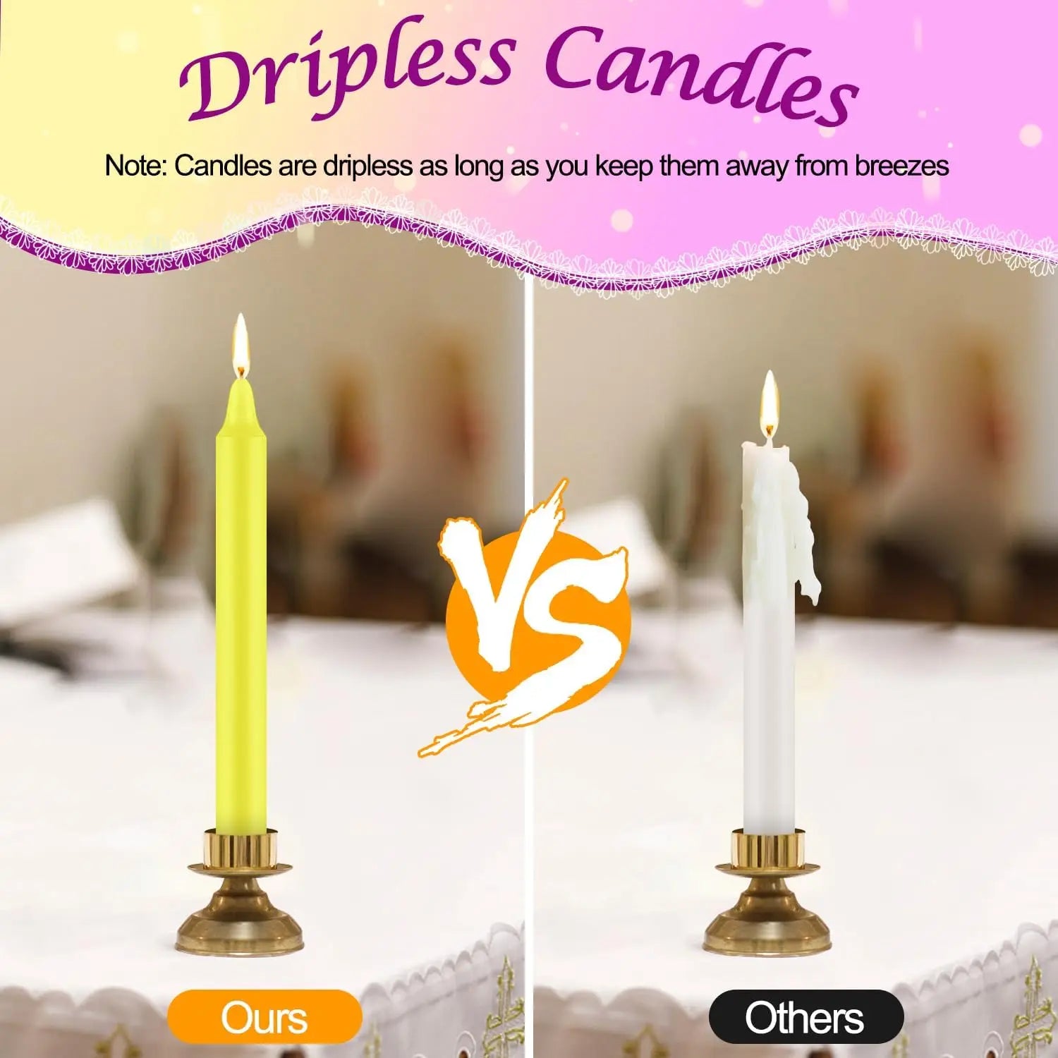Coloured Soy Wax Taper Candles — Drip-Free & Smokeless, Set of 24