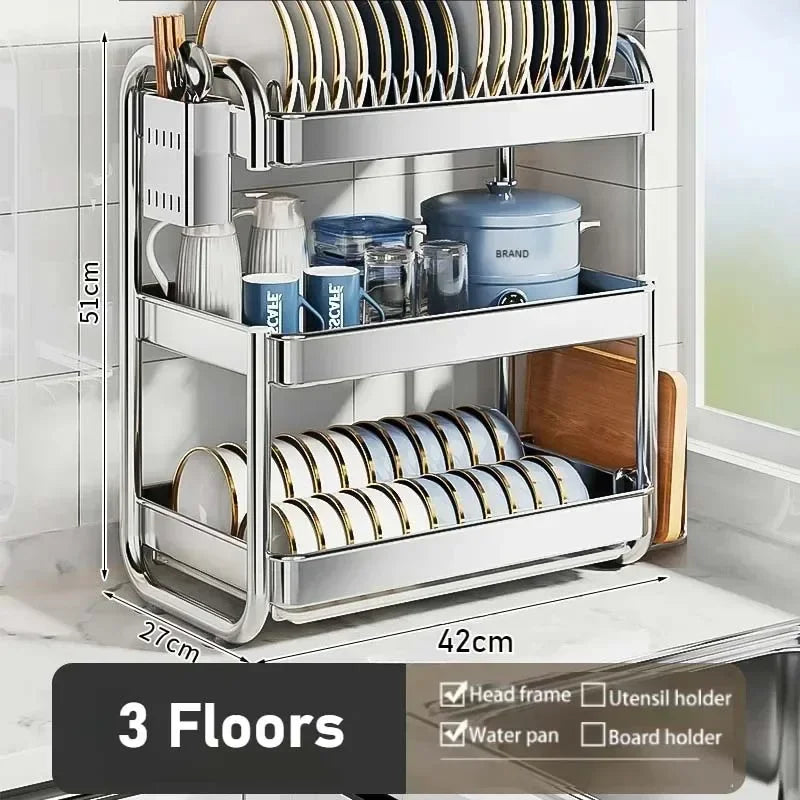 Stainless Steel Multilayer Dish Drying Rack — Rustproof, Space-Saving