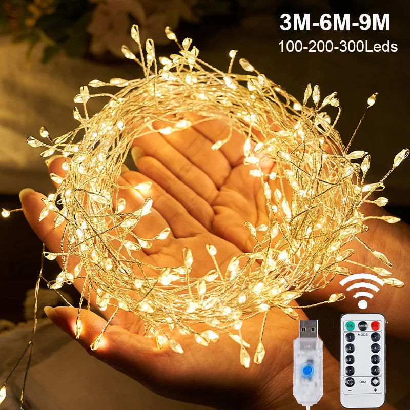 IEEYEEY USB LED Firecracker String Lights – 3–9m with Remote, 8 Modes