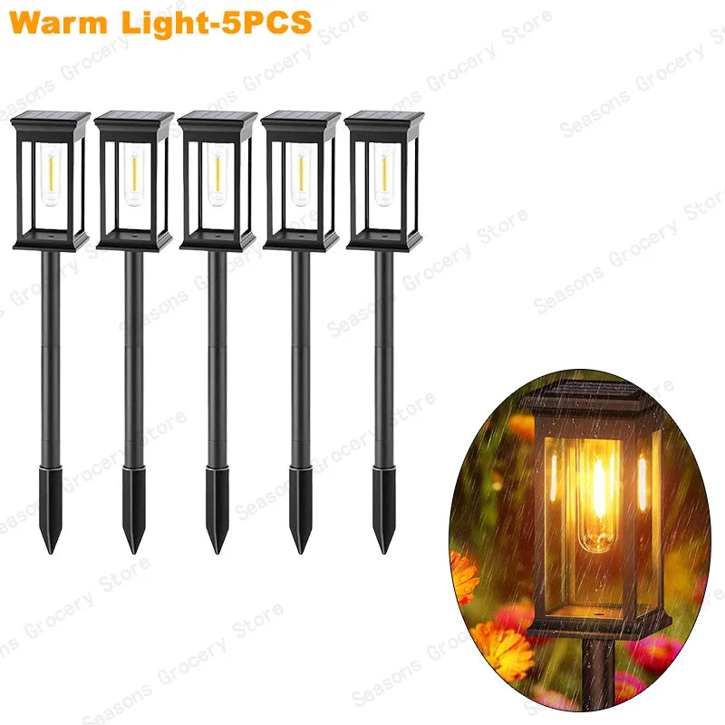 IP65 Waterproof Solar Garden Lights White Warm Light Outdoor Landscape Walkway Lighting Lawn Porch Patio Ambiance Lights