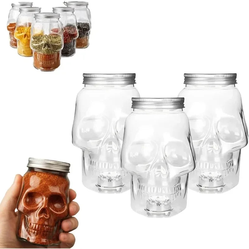 Transparent Skull Plastic Jars — Set of 6, Party & Halloween Decoration
